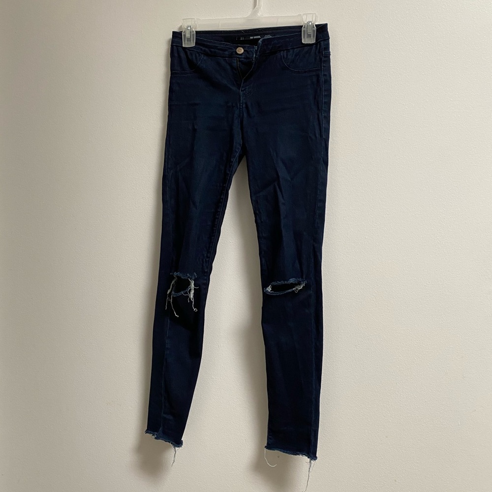 Zara Ripped Dark Wash Jeggings US 4